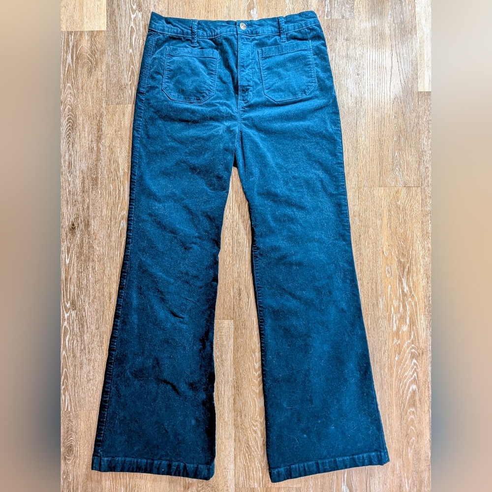 High-Waisted Blue Corduroy Bell-bottom Jeans